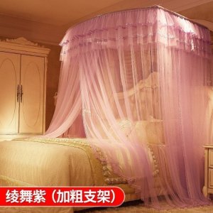 美帮汇U型廷伸缩蚊帐欧式公主风1.5米1.8m床家用落地带支架三开帐子