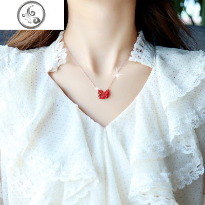 玫瑰金红天鹅项链女潮韩版网红个性百搭学生红色锁骨链气质不色 JiMi