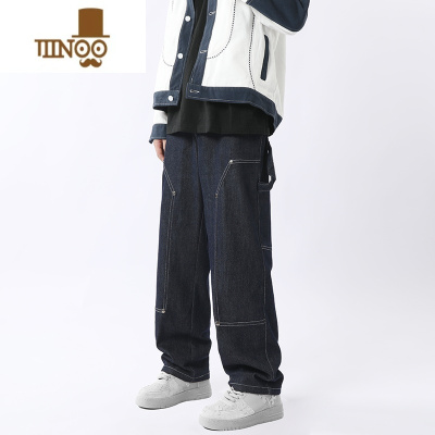YANXU秋季美式休闲牛仔裤男直筒宽松潮牌工装裤vibe双膝伐木裤休闲长裤