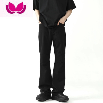 七斓cleanfit纯色垂感褶皱裤子男春季韩版潮流宽松微喇西裤直筒休闲裤