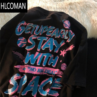 HLCOMAN美式复古短袖T恤男女同款夏季新款国潮宽松百搭情侣上衣ins潮