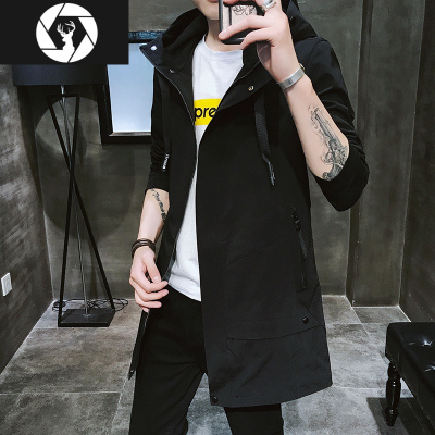 HongZun春秋男士风衣2020新款修身帅气韩版潮流中长款带帽休闲外套男秋冬风衣