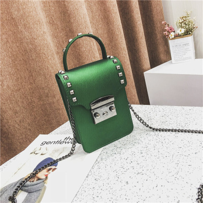 新款迷你果冻包链条手机包包女新款潮韩版百搭时尚铆钉斜挎小方包SN1428-定制绿色绿色