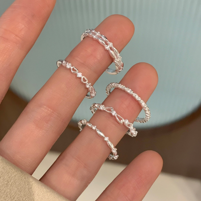 纯银锆石爱心极细戒指合集女小众设计感闭口食指戒轻奢高级感送女朋友老婆情人节七夕生日礼物