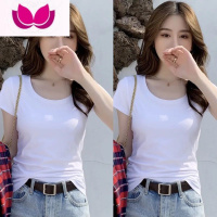 七斓2023年新款短袖t恤女内搭叠穿打底衫纯黑半袖上衣宽松纯白色