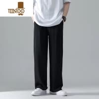 YANXU黑色三条杠裤子高街痞帅条纹垂坠感宽松休闲运动直筒阔腿男感