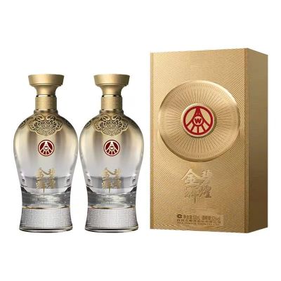 五粮液股份公司出品 金碧辉煌 鎏金版 浓香型白酒 52度500ml*2瓶 年货送礼1469