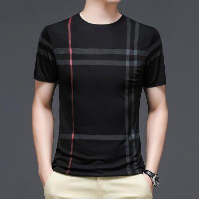 策霸丝光棉T恤潮流衫2021夏季新款圆领半袖中年男印花丝光棉短袖T恤男