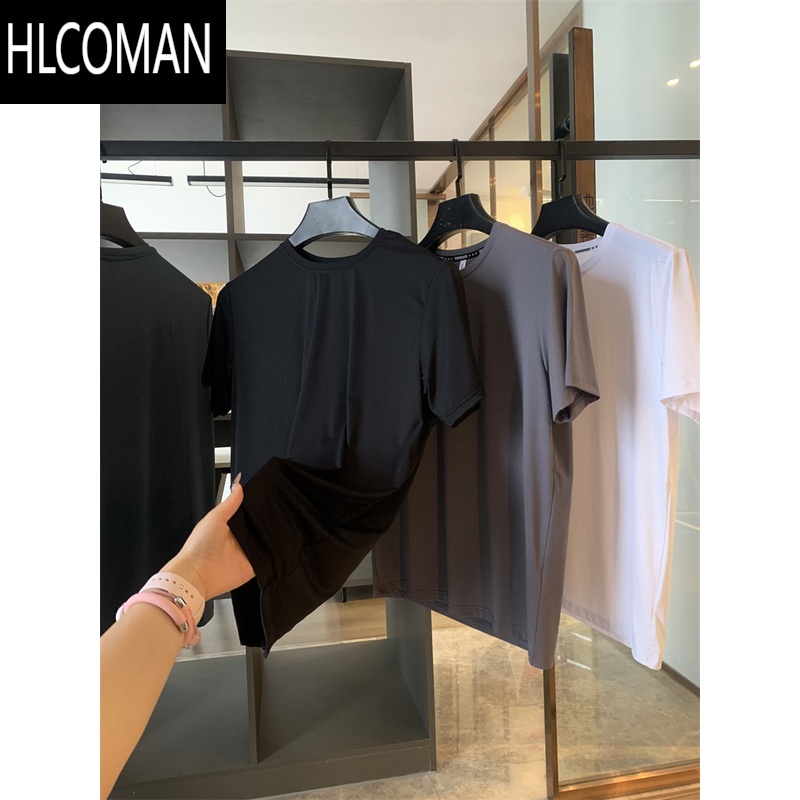 HLCOMANIN BE 自留推荐!激光冲孔冰丝爽滑夏季男士圆领速干短袖T恤衫