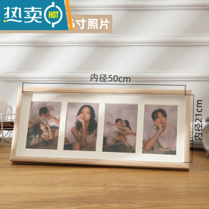 敬平创意组合相框摆台打印加洗照片 中空情侣6寸木质相架三四连相册框 四框横版6寸原木色-配卡纸+画心 相框+洗照片