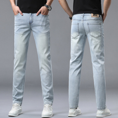 men Jeans男士牛仔裤夏季新款修身弹力潮牌休闲小直筒裤