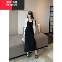 YIBUSHENG韩版纯欲风辣妹镂空条纹连衣裙女2024新款修身显瘦气质长裙子季