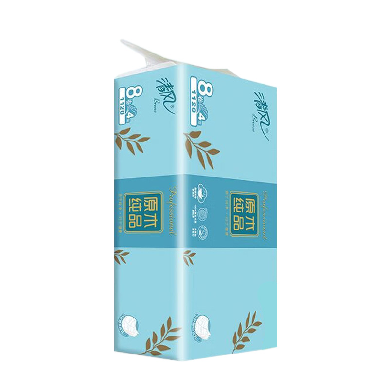 清风卷纸4层140g8卷小叶细点压花无香有芯B208AQ-1T