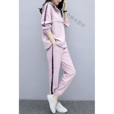 珂卡慕(KEKAMU)设计师品牌女装潮牌女装春装春装2020年新款时尚运动服套装女粉色韩版宽松卫衣春秋休闲两件套