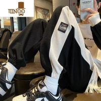 YANXU华夫格束脚卫裤男2023新款潮牌宽松运动裤子美式百搭休闲裤