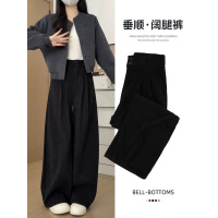 黑色灯芯绒阔腿裤子女新款秋冬季高级感垂感小个子直筒西装裤