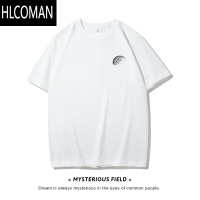 HLCOMAN创意月球简约胸标短袖t恤男潮牌ins宽松大码夏季薄款半袖