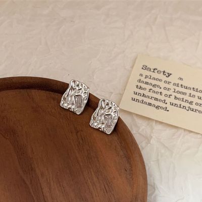 s925纯银厚度质感小巧方块几何锆石肌理感耳钉女2023年小众高级感送女朋友老婆情人节七夕生日礼物