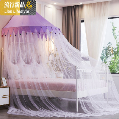 蚊帐圆顶新款1.5米1.2m1.8床吊顶ins公主风免安装儿童女孩加大密 三维工匠