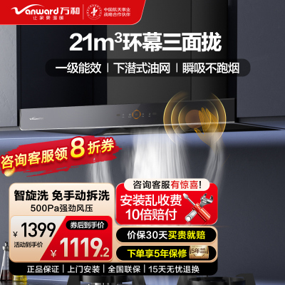 欧式油烟机 家用顶吸式抽油烟机 21m³/min大吸力吸油烟机 自清洗挥手感应 单烟机 WX536
