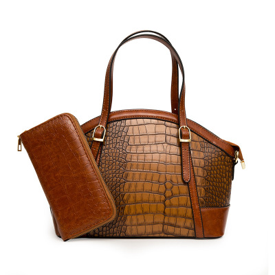 Ceba 女包2023新款都市简约时尚二件套鳄鱼纹子母包单肩斜挎手提