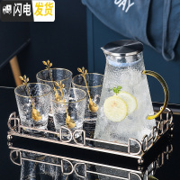 三维工匠北欧玻璃冷水壶套装家用客厅凉水壶水杯可高温创意凉开水壶凉水杯 玻璃杯4只+1大壶+1小托盘[311]配送4勺