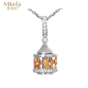 梦克拉  18K金群镶钻石吊坠 旋转 童趣 k金钻石挂坠 女款项坠 旋转木马