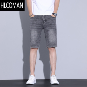 HLCOMAN2025新款五分牛仔短裤男士夏季薄款宽松直筒潮牌百搭弹力休闲中裤