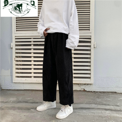 HLCOMAN日系原宿风灯芯绒休闲裤男原直筒宽松韩版潮流潮牌运动坠感阔腿裤休闲裤