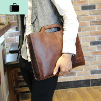 手拿包男包大容量疯马皮定型手提单肩包斜挎包男士休闲商务公文包NEW LAKE 咖啡色收藏送礼品