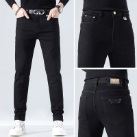高端黑色牛仔裤男士修身小脚裤男款潮流休闲弹力潮流时尚欧货长裤