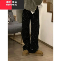 YIBUSHENG美式复古白灰色碎花阔腿休闲裤女高腰显瘦薄款季直筒宽松运动裤