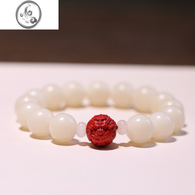 JiMi杭州同款12MM白玉菩提手链朱砂红沙貔貅绕指柔手串女圈佛珠