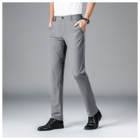 小直筒夏季男士冰丝休闲西裤直筒修身薄款速干商务通勤垂感长裤男