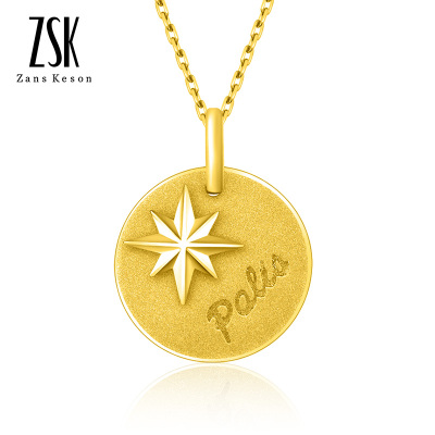 原创-ZSK珠宝流星系列黄金项链足金999轻奢女圆牌套链5G工艺工费150元