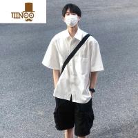 YANXU白色短袖衬衫夏季薄款设计感衬衣男潮流百搭上衣潮牌帅气港风外套