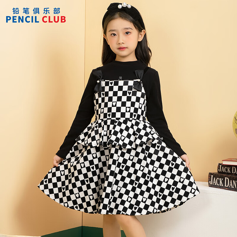[1件3折]铅笔俱乐部童装2025秋装新款女童连衣裙儿童吊带裙中大童千鸟格裙子