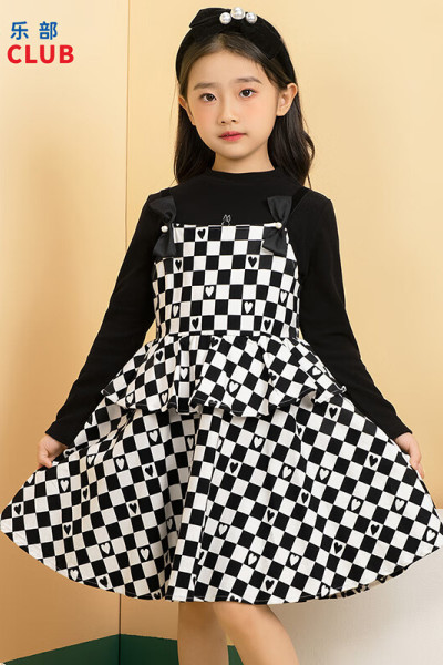 [1件3折]铅笔俱乐部童装2025秋装新款女童连衣裙儿童吊带裙中大童千鸟格裙子