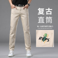 春夏季男士休闲长裤弹力修身小直筒裤后口袋印花工艺潮流