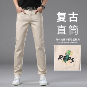 春夏季男士休闲长裤弹力修身小直筒裤后口袋印花工艺潮流