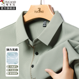 啄木鸟官方2025春秋季新款大尺码翻领长袖polo衫男士T恤中年上衣服