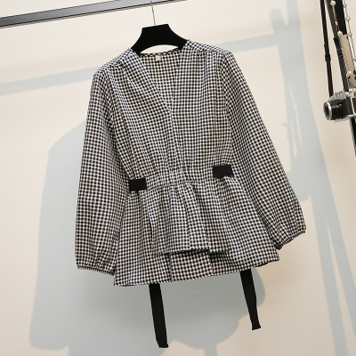 语娄大码胖妈妈春装两件套女加肥洋气时尚收腰格子上衣弹力打底裤套装2021大码女装