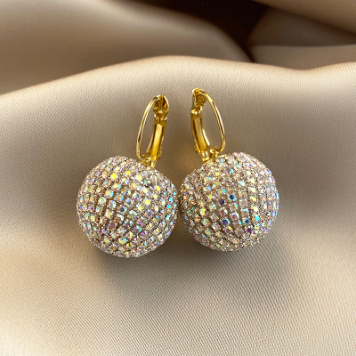 法式满钻圆球耳扣耳环女轻奢高级感气质小众设计耳钉耳饰2025新款送女朋友老婆情人节七夕生日礼物