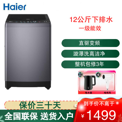 海尔(Haier)洗衣机 12公斤波轮家用全自动大容量直驱变频智能洗脱一体一级能效洗衣机 EB120B35Mate3