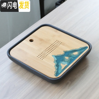 三维工匠陶瓷圆形茶盘简约功夫茶具家用排储水茶海日式竹托盘干泡盘小茶台 远山茶盘-储水(黑色28cm)