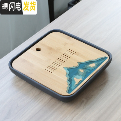 三维工匠陶瓷圆形茶盘简约功夫茶具家用排储水茶海日式竹托盘干泡盘小茶台 远山茶盘-储水(黑色28cm)