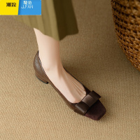聚范法式复古小香风四季粗中跟瓢鞋女2024新款方头蝴蝶结单鞋