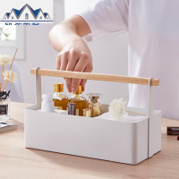 日式简约创意白色化妆品收纳盒实木提手收纳架厨房置物架调味瓶架 三维工匠