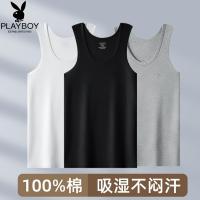 花花公子男士背心100%纯棉全棉内穿打底跨栏二道内衣吸汗老头衫DX