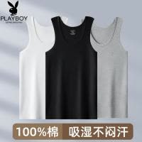 花花公子男士背心100%纯棉全棉内穿打底跨栏二道内衣吸汗老头衫DX